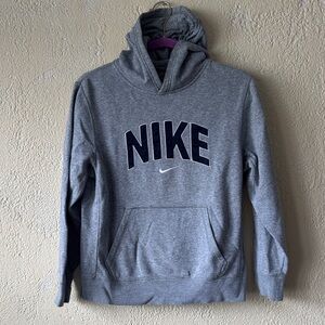 Nike Kids Gray Hoodie with Navy Logo